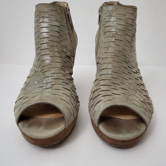 PAUL GREEN Tacey Peep Toe Bootie Womens 8.5 UK 6 Metallic Beige Leather Cut Out - Picture 3 of 11